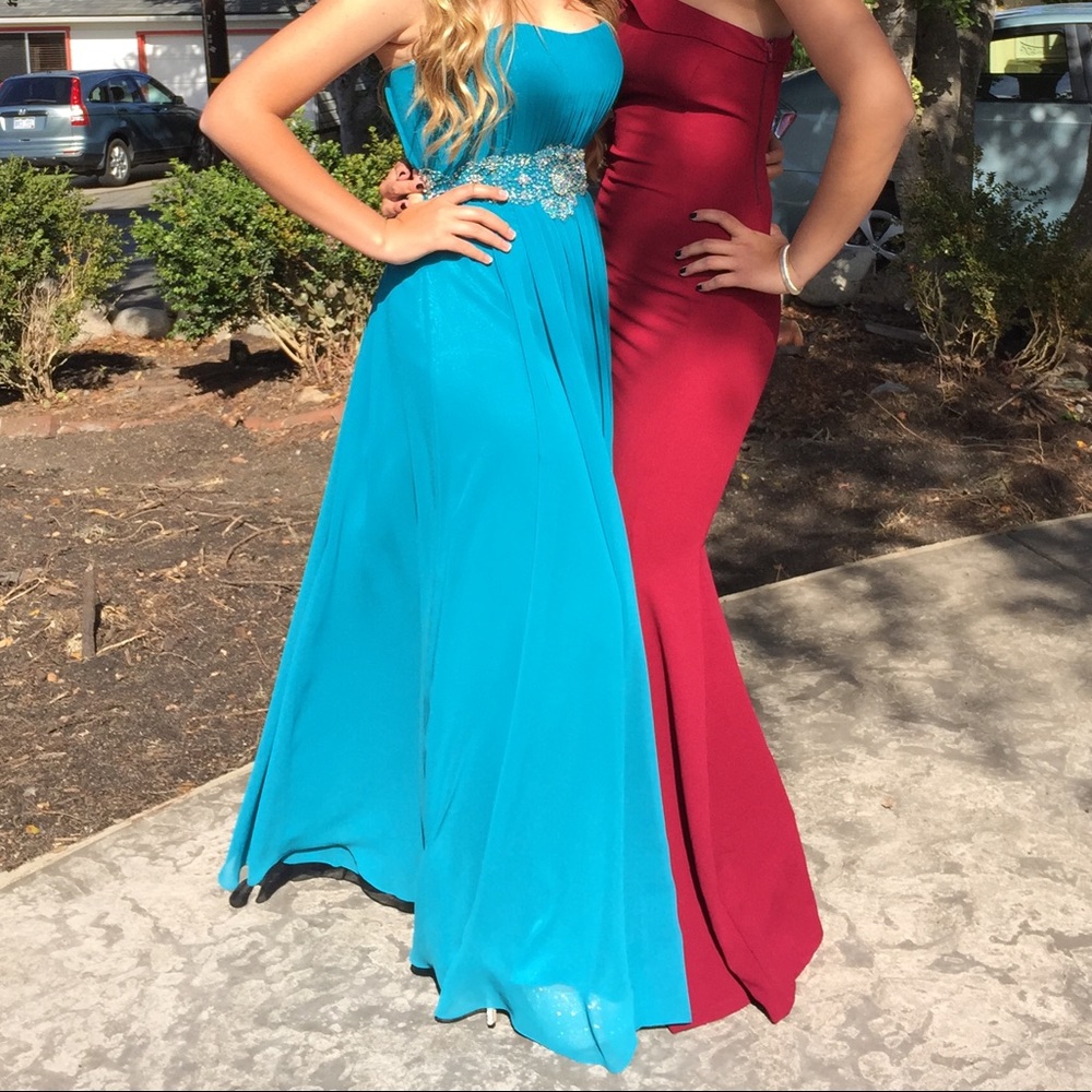 Blue Beaded Strapless Prom Dress or Evening Gown with Shawl Size S